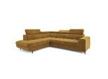 ECKSOFA MORIVA L-S Gelb Velours-Stoff mit Schlaffunktion