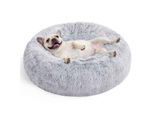 FEANDREA Hundebett, Donut Kissen, waschbar, herausnehmbar, langer Plüsch, L-XXXL hellgrau L