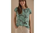 Kurzarmbluse CECIL, Damen, Gr. XXL (46), grün (khaki), Stoff, 100% Viskose, gemustert, klassisch normal, Rundhals, normaler Saum, Blusen, mit Blätterprint