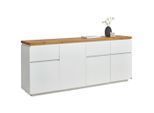 Novel Sideboard , Weiss, Eichefarben , Holz, Holzwerkstoff , Eiche , vollmassiv , 4 Fächer , 3 Schublade(n) Schubladen , 195x82x42 cm , Bsci , Typenauswahl, stehend , Kleinmöbel, Kommoden, Sideboards