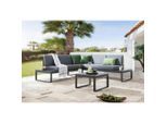 Ambia Garden Loungegarnitur, Anthrazit, Dunkelgrau, Metall, Glas, Textil, Füllung: Schaumstoff, L-Form, 220x219 cm, Loungemöbel, Gartenlounge-Sets