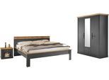Schlafzimmer-Set OTTO HOME "Westminster", grau, B/H: 180cm x 200cm, Schlafzimmermöbel-Sets, beinhaltet 1 Bett, Kleiderschrank 3-türig und 2 Nachtkommoden