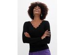 Strickpullover BONPRIX "Feinstrickpullover aus fließendem Viskose-Mix", Damen, Gr. 48/50 (XL), schwarz, Feinstrick, Obermaterial: 50% Viskose, 26% Polyamid, 24% Polyester, unifarben, slim fit hüftbedeckend, V-Ausschnitt, Strickbündchen, Pullover Strickpullover, aus weichem Viskose-Mix, mit tollem Wellenausschnitt, Slim fit