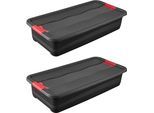 Transportbehälter KEEEPER "eckhart, 2er Set Transporbox, 33 L, 79,5 x 39,5 x 17 cm", schwarz, rot, B:39,5cm H:17cm L:79,5cm, Kunststoff, Transportboxen, seitl. Clips, Griffe am Boden, stoßfeste Seitenwände, robuster Deckel
