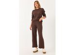 Geribbelde Textuur Crewneck Trui en Broek Set