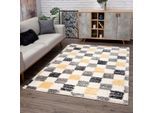 Hochflor-Teppich CARPET CITY "Pulpy 554", grau, B:80cm H:30mm L:300cm, Polypropylen (PP), Teppiche, Läufer, weich, Karo-Optik, Wohnzimmer, Schlafzimmer, Kinderzimmer