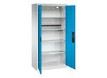 C+P Akkuladeschrank Acurado, abschließbar, mit Inneneinrichtung, B 930 x T 500 x H 1950 mm, Stahl, lichtblau RAL 5012/lichtgrau RAL 7035