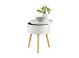 Carryhome Beistelltisch, Natur, Weiß, Holz, Holzwerkstoff, Pinie, teilmassiv, rund, rund, 38x48.5x38 cm, Stauraum, Wohnzimmer, Wohnzimmertische, Beistelltische