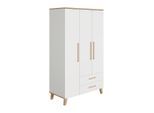 Paidi Babykleiderschrank Oscar, Weiß, Eiche, Holz, Holzwerkstoff, Eiche, massiv, 6 Fächer, 2 Schublade(n) Schubladen, 123.5x206x55.9 cm, Blauer Engel, Goldenes M, Babymöbel, Babykleiderschrank