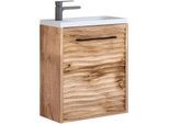 Waschtisch WELLTIME "Canada", braun (wotan eiche, wotan eiche), B:40cm H:48cm T:22cm, Waschtische, Waschtisch, Badmöbel Wellenstruktur, Breite 40cm Gästebad Waschtisch mit Becken