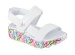 Sandale SKECHERS "UNO LITE SANDAL-SUNNY LOVE", Mädchen, Gr. 29, weiß, multi, Lederimitat, kontrastfarbene Details, Schuhe Sandale, Sommerschuh, Klettschuh mit Plateau, Größenschablone zum Download