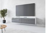 Lowboard HOME AFFAIRE "LOWBOARD D, wahlweise mit oder ohne Beleuchtung", weiß (korpus weiß matt, front grau hochglanz), B:140cm H:30cm T:33cm, Sideboards, Lowboard, modernes TV-Board ohne Griffe, mit viel Stauraum,stehend und hängend