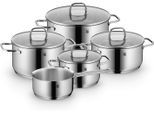 Topf-Set WMF "Inspiration Induktion, Kochtopf Set mit Glasdeckel", silber (edelstahlfarben), Töpfe, Topf-Set, für alle Herdarten geeignet, unbeschichtet