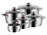 Topf-Set WMF "Quality One Induktion 5-teilig, Kochtopf Set mit Glasdeckel", rot (edelstahlfarben, rot), Töpfe, Induktions Töpfe Set unbeschichtet, für alle Herdarten geeignet