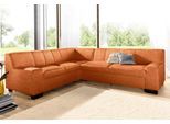 Ecksofa DOMO COLLECTION "Norma, moderne Armlehnen, zeitlos und elegant, Breite 247cm, L-Form", orange (terrakotta), B:247cm H:74cm T:212cm, Microfaser PRIMABELLE (100% Polyester);Kunstleder SOFTLUX;Struktur (90% Polyester, 10% Polyacryl);NaturLEDER (echtes Rindsleder), Sofas, Ecksofa, wahlweise mit Bettfunktion