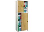 Aktenschrank VCM "Büroschrank Aktenschrank Schiebetüren Lona 5fach", braun (weiß, honig, eiche), B:70cm T:37cm, Obermaterial: 100% Holz Wood., Schränke, Aktenschrank