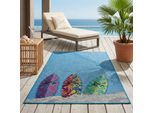 Teppich SANSIBAR "Rantum Beach SA-018", blau, B:130cm H:5mm L:190cm, Polypropylen, Teppiche, Teppich, Flachgewebe, modernes Design, Surfboards, In- und Outdoor geeignet