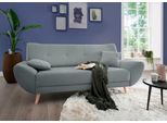 3-Sitzer HOME AFFAIRE "Basta komfortable Wellenunterfederung, Breite 205cm, bodenfrei", grau (grau, grün), B:205cm H:80cm T:82cm, (100% Polyester) Struktur fein (100% Polyester) Chenille, Sofas