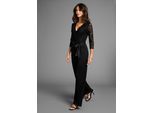 Jumpsuit LAURA SCOTT, Damen, Gr. 36, N-Gr, schwarz, Milano Rib, Obermaterial: 70% Viskose, 25% Polyester, 5% Elasthan. Futter: 95% Viskose, 5% Elasthan. Spitze: 92% Polyamid, 8% Elasthan, leicht transparent, unifarben, figurbetont lang, V-Ausschnitt, Overalls Jumpsuit, mit Spitzenoberteil, elastischer Materialmix