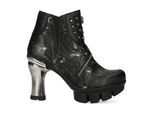 New Rock Dames NEOPUNK001-C19 Zwarte Gothic Punk Leren Enkellaarsjes met Hak