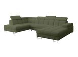 WOHNLANDSCHAFT mit Schlaffunktion und Bettkasten Ottomane Links COMA U 345x203x79 Grün Bouclé