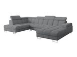 WOHNLANDSCHAFT mit Schlaffunktion und Bettkasten Ottomane Links COMA U 345x203x79 Dunkelgrau Cord