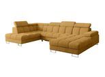 WOHNLANDSCHAFT mit Schlaffunktion und Bettkasten Ottomane Links COMA U 345x203x79 Senfgelb Cord