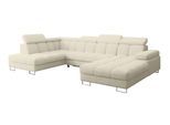 WOHNLANDSCHAFT mit Schlaffunktion und Bettkasten Ottomane Links COMA U 345x203x79 Beige Bouclé