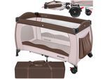 tectake® Kinder Reisebett, klappbar, 2 Rollen mit Bremsen, inklusive Tragetasche, 126 x 65 x 80 cm