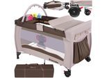 tectake® Kinder Reisebett, klappbar und höhenverstellbar, 2 Rollen mit Bremsen, inklusive Tragetasche, 132 x 75 x 104 cm