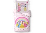 Kinderbettwäsche DISNEY "Disney Princess Rainbow", bunt, B/L: 135cm x 200cm, 1 Stk., 1 Stk., Linon, B/L: 80cm x 80cm, 2, Linon, Obermaterial: 100% Baumwolle, Bettwäsche, Kinderbettwäsche, 100% Baumwolle