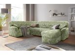 Wohnlandschaft DOMO COLLECTION "Bahia U-Form, B/T: 308/200 cm, mit Federkern, belastbar bis 140kg/Sitz", grün, Sofas, B/H/T: 308cm x 91cm x 200cm, Luxus-Microfaser, Recamiere rechts, Luxus-Microfaser (100% Polyester), mit Muster;Struktur (100% Polyester), Wohnlandschaft, Microfaser MELROSE, mocca, B:308cm H:91cm T:200cm