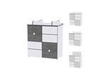 Lorelli Kommode Cupboard 83 x 71 x 96 cm, 4 Schubladen, 2 Türen mit Regalboden in weiß und dunkelgrau