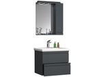 VCM 3-tlg. Waschplatz Waschtisch Unterschrank 60 cm Badmöbel Set mit Keramik Waschbecken grifflose Schubladen Spiegelschrank Komplettset Silora L