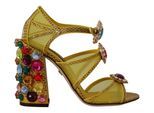 Dolce & Gabbana Gelbe Leder Kristall Ayers Sandalen