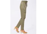 Schlupfhose INSPIRATIONEN, Damen, Gr. 24, Kurzgrößen, grün (khaki), 100% Viskose, geblümt, unifarben, lang, Hosen Schlupfhose