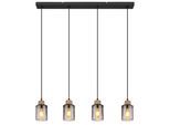 GLOBO LIGHTING Hängeleuchte "REID", schwarz (schwarz matt), 4, Ø 10cm H: 120cm, 1 Stk., Leuchten, Wohnzimmerleuchte schwarz/Holz, Rauchglas, höhenkürzbar, Hängeleuchte