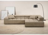 Ecksofa HOME AFFAIRE "Ancona, Ecksofa, incl. Kopfteilverstellung, Breite 319 cm, L-Form", beige (sand), B:319cm H:70cm T:215cm, Struktur (85% Polyester, 15% Viskose);Luxus-Microfaser weich (98% Polyester, 2% Nylon);Velours (100% Polyester), Sofas, Ecksofa, wahlweise motorische Sitztiefenverstellung, auch in Cord + Easy Care