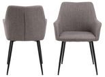 Esszimmerstuhl ACTONA GROUP "Glenda 2er Set, Stoff - mit Armlehne & gepolstert in mehreren Farben", braun (graubraun), B:59cm H:85cm T:59cm, 100% Polyester, Stühle, Esszimmerstuhl, Stoff, schwarze Stahlbeine, Armlehne, 2er-Set, Sitzhöhe: 49 cm