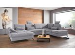 Wohnlandschaft OTTO HOME "Costello U-Form, B: 363 cm mit Sitztiefen- & Armteilverstellung", grau (hellgrau), B:363cm H:89cm T:223cm, 100% Polyester;Samtoptik (100% Polyester), Sofas, Wohnlandschaft, optional Bettfunktion & Bettkasten