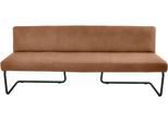 Polsterbank K+W KOMFORT & WOHNEN, braun (brandy 72), B:202cm H:82cm T:67cm, Sitzbänke, Polsterbank, in abgerundeter Form, Rundrohrkufe lang gebogen, Echtleder