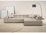 Ecksofa HOME AFFAIRE "Ancona, Ecksofa, incl. Kopfteilverstellung, Breite 319 cm, L-Form", beige (natur), B:319cm H:70cm T:215cm, Struktur (85% Polyester, 15% Viskose);Luxus-Microfaser weich (98% Polyester, 2% Nylon);Velours (100% Polyester), Sofas, Ecksofa, wahlweise motorische Sitztiefenverstellung, auch in Cord + Easy Care