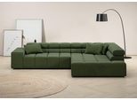 Ecksofa HOME AFFAIRE "Ancona, Ecksofa, incl. Kopfteilverstellung, Breite 319 cm, L-Form", grün (oliv), B:319cm H:70cm T:215cm, Struktur (85% Polyester, 15% Viskose);Luxus-Microfaser weich (98% Polyester, 2% Nylon);Velours (100% Polyester), Sofas, Ecksofa, wahlweise motorische Sitztiefenverstellung, auch in Cord + Easy Care