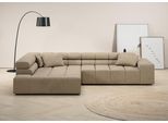Ecksofa HOME AFFAIRE "Ancona, Ecksofa, incl. Kopfteilverstellung, Breite 319 cm, L-Form", beige (sand), B:319cm H:70cm T:215cm, Struktur (85% Polyester, 15% Viskose);Luxus-Microfaser weich (98% Polyester, 2% Nylon);Velours (100% Polyester), Sofas, Ecksofa, wahlweise motorische Sitztiefenverstellung, auch in Cord + Easy Care