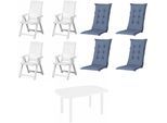 Garten-Essgruppe PROGARDEN "Tampa + Faro", weiß, B:85cm H:137cm T:109cm, Baumwollmix, Polypropylen, Sitzmöbel-Sets, Garten-Essgruppe, bestehend aus 4 Sessel, 4 Auflagen und 1 Tisch