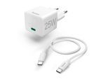 HAMA Smartphone-Ladegerät "Schnellladegerät m. Ladekabel USB C Mini Ladegerät PD 25W 1,5m Weiß", weiß, B:9cm H:3,5cm T:19,5cm, Ladegeräte, Smartphone-Ladegerät