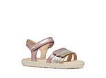 Sandale GEOX "J SANDAL HAITI GIRL", Mädchen, Gr. 25, rosa, multi, Lederimitat, leicht glänzend, Schuhe Sandale, Sandale im Pastell-Look, Größenschablone zum Download