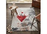 Teppich SANSIBAR "Keitum 014", bunt (rot, multi), B:160cm H:3mm L:230cm, Polyester, Teppiche, Teppich, Flachgewebe, modernes Design, Motiv Martiniglas