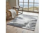 Teppich SANSIBAR "Keitum 032", grau, B:60cm H:3mm L:90cm, Polyester, Teppiche, Teppich, Flachgewebe, modernes Design, Motiv Brandung & Wellen