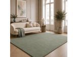Teppich THE CARPET "kuschelig & Super Soft, Anti-Rutsch Unterseite", grau (grün), B:240cm H:16mm L:240cm, Polyester, Teppiche, Teppich, Waschbar bis 30 Grad, Felloptik, Wohnzimmer Teppich, Kundenliebling